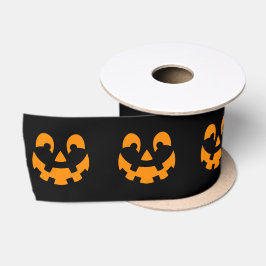 Orange Happy Halloween Pumpkin-Gesicht auf schwarz Satinband