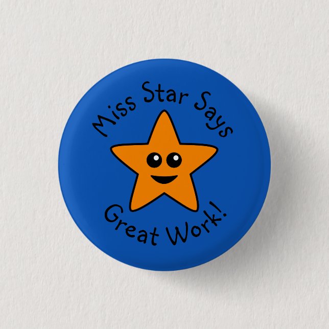 Orange Happy Star Great Work Button (Vorderseite)