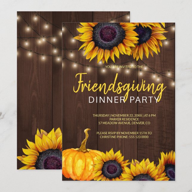 Orange Harvest Barn Wood Friendsgiving Dinner Einladung (Vorne/Hinten)