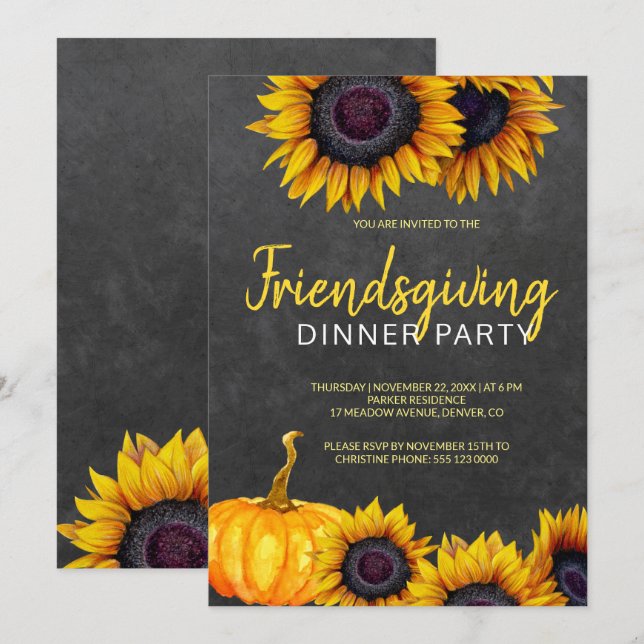 Orange Harvest Chalkboard Friendsgiving Fest Einladung (Vorne/Hinten)