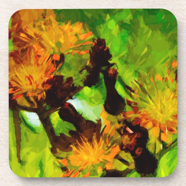 Orange Hawkweed Blüten Abstrakter Impressionismus Untersetzer (Vorderseite)