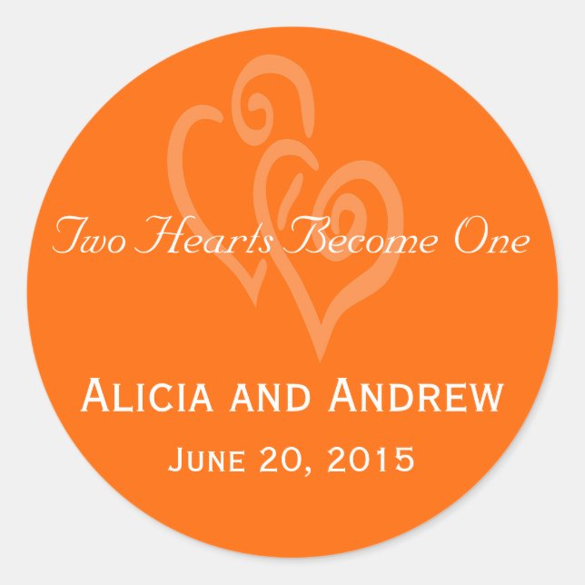 Orange Hearts Gastgeschenk Hochzeit Stickers (Vorderseite)