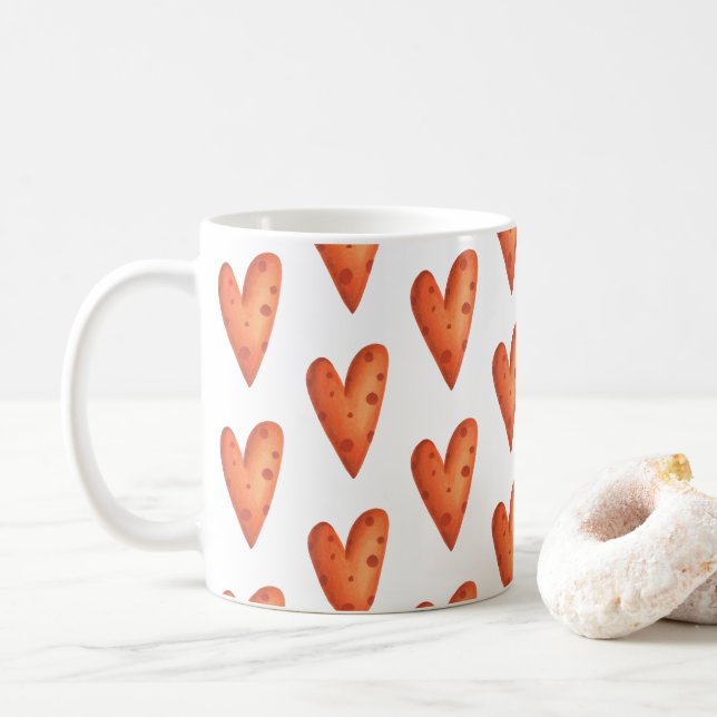 Orange Hearts Pattern Kaffeetasse (Mit Donut)