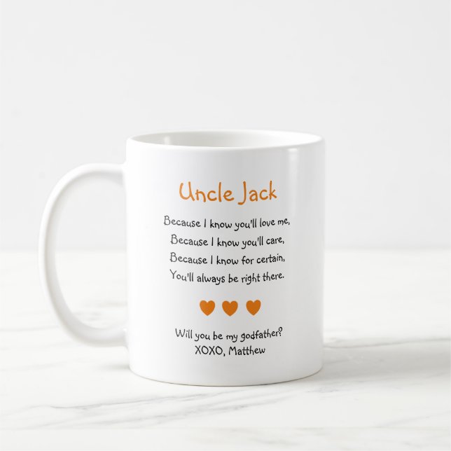 Orange Hearts wirst du mein Pate Gedicht Foto sein Kaffeetasse (Links)