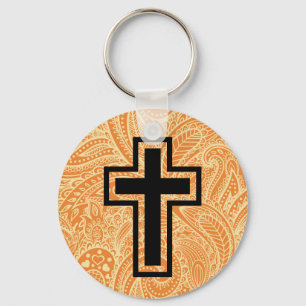 Orange heiliger christlicher querer hölzerner schlüsselanhänger