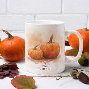 Orange Hello Pumpkin Watercolor Halloween Saison Tasse