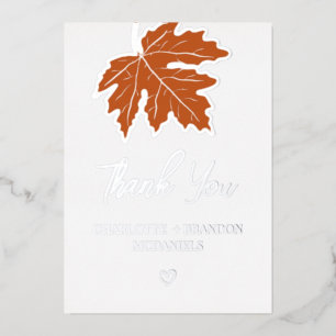 Orange Herbst-Ahornblatt-Hochzeit Danke Silber  Folieneinladung