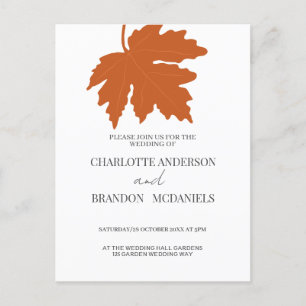 Orange Herbst Ahornleaf Hochzeit Einladung Postkarte