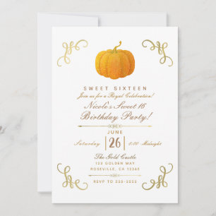 Orange Herbst Herbst Glitter Kürbis Süße 16 Party Einladung