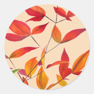 Orange Herbst hinterlässt originale Aquarellkunst Runder Aufkleber