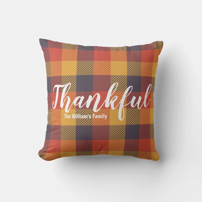 Orange Herbst Kariert Tartan Rustikales Bauernhaus Kissen (Vorderseite)