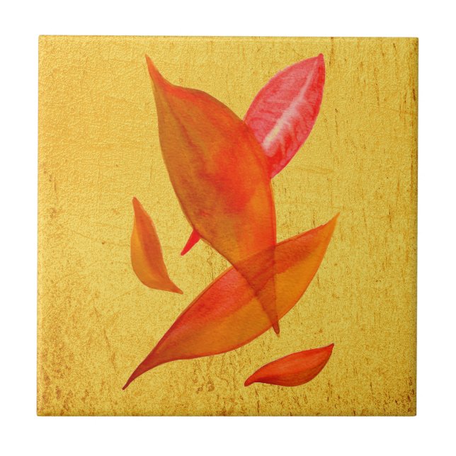 Orange Herbst Saisonblatt Kunst Fliese (Vorderseite)