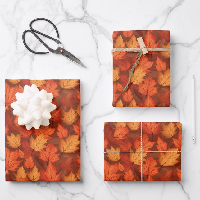 Orange Herbstlaube Geschenkpapier Set (Vorderseite)