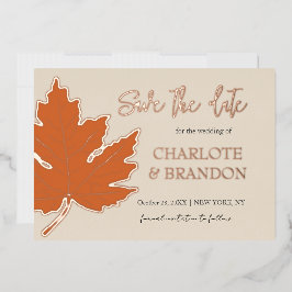 Orange Herbstmapelleaf Hochzeit speichern das Datu Folieneinladung