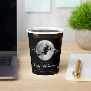 Orange Hexe Silhouette Halloween Pappbecher