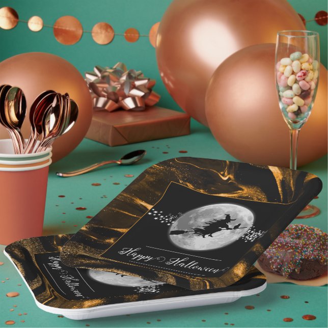 Orange Hexe Silhouette Halloween Pappteller (Multi)