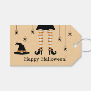 Orange Hexenbeine und Spinnen Frohes Halloween Tex Geschenkanhänger