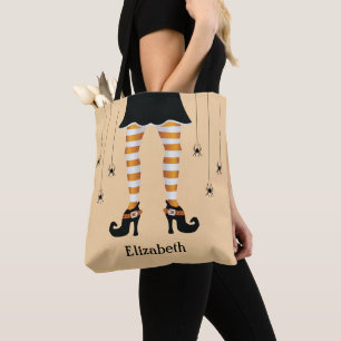 Orange Hexenbeine und Spinnen mit Namen Halloween Tasche