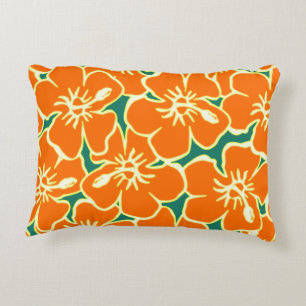 Orange Hibiscus Fleurs tropicales Coussin hawaïen