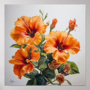 Orange Hibiscus Flower Art Imprimer Poster