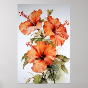 Orange Hibisken Blume Art Print Poster