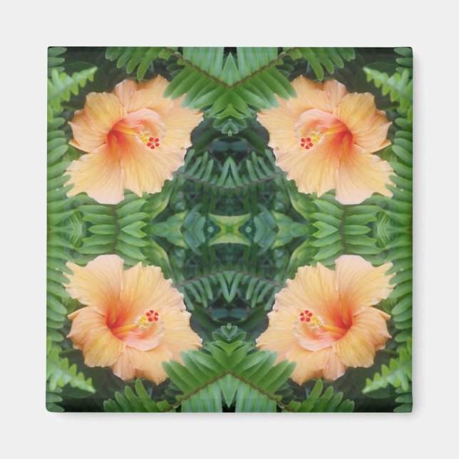 Orange Hibisken Blume Muster Magnet (Vorne)