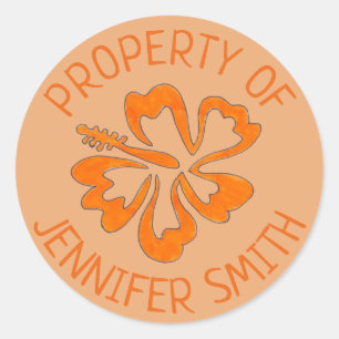 Orange Hibisken Blume Personalisierte Eigenschaft Runder Aufkleber
