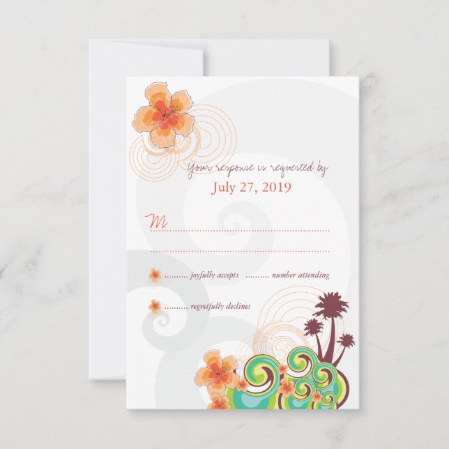 Orange Hibisken UAWG Response Card Tropical Waves Einladung (Vorderseite)