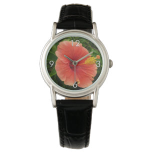 Orange Hibiskus Blume Tropenflora Armbanduhr