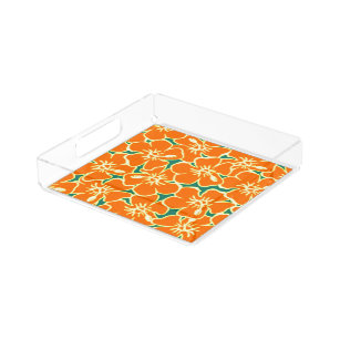 Orange Hibiskus Blume Tropical Hawaiian Luau Acryl Tablett