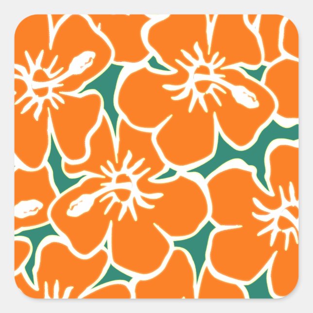 Orange Hibiskus Blume Tropical Hawaiian Luau Quadratischer Aufkleber (Vorderseite)