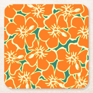Orange Hibiskus-Blumen tropisches hawaiisches Luau Rechteckiger Pappuntersetzer