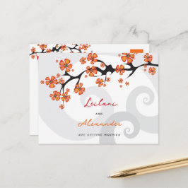 Orange Hibiskus Grau Wirbel Tropical Save the Date Ankündigungspostkarte