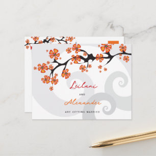 Orange Hibiskus Grau Wirbel Tropical Save the Date Ankündigungspostkarte