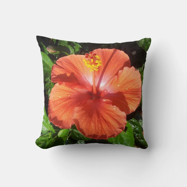Orange Hibiskus-Kissen Kissen (Vorderseite)