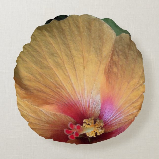 Orange Hibiskus Ruffle Rundes Kissen (Vorderseite)