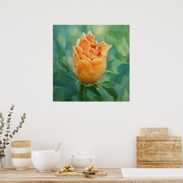 Orange Hibiskus Tropical Blume Floral Art Poster (Küche)