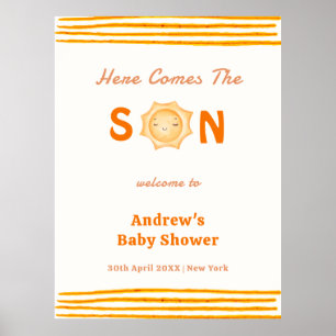Orange hier kommt der Sohn Baby Shower Willkommen  Poster