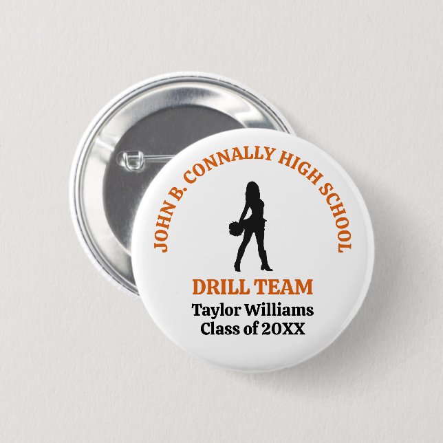 Orange High School Drill-Team-Tänzerin Personalisi Button (Vorne & Hinten)