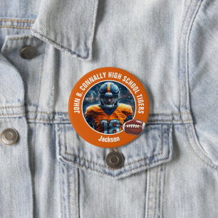 Orange High School Football Player Foto Groß Button
