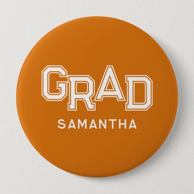 Orange High School Grad Individuelle Name Abschlus Button (Vorderseite)