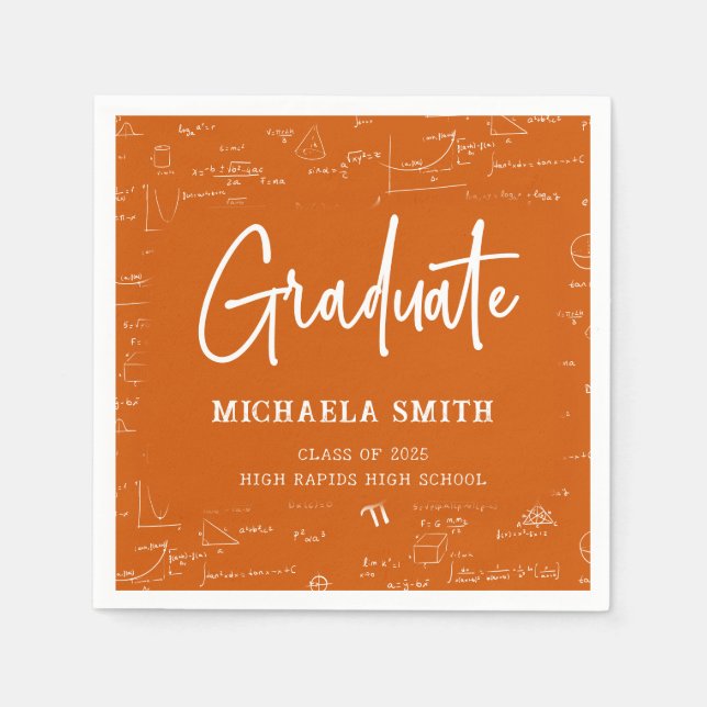 Orange High School Math Graduate Party Serviette (Vorderseite)
