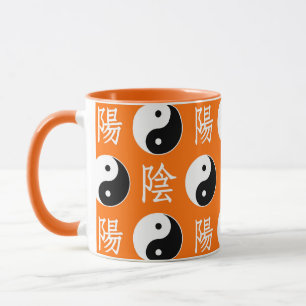 Orange Hintergrund Chinesisches Yinyang-Muster Tasse