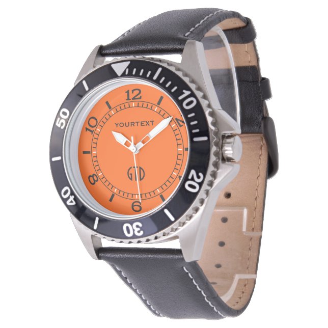 Orange Hintergrundfarbe personalisieren Sie dies! Armbanduhr (Schrägansicht)