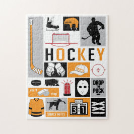 Orange Hockey Elements Stick Puck Player
