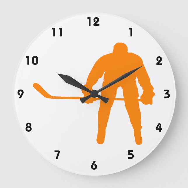 Orange Hockey Große Wanduhr (Vorderseite)
