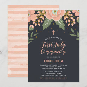 Orange Honey Blooms Floral First Holy Communion Einladung