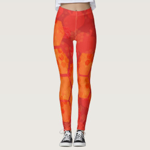 Orange Honeycomb Design Leggings
