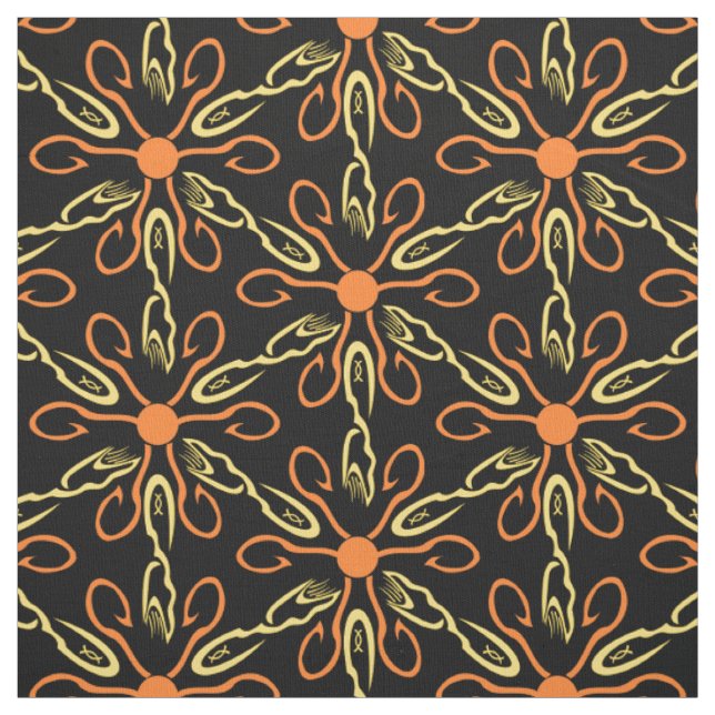 Orange Hook Yellow Hook Yellow Fish Blume Patter Stoff (Muster)