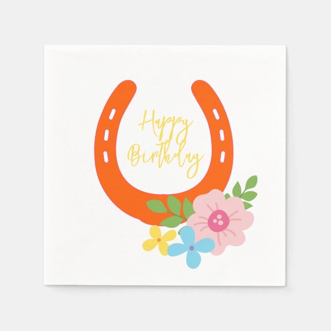 Orange Horseshoe Yellow HAPPY BIRTHDAY Blume Spaß Serviette (Vorderseite)